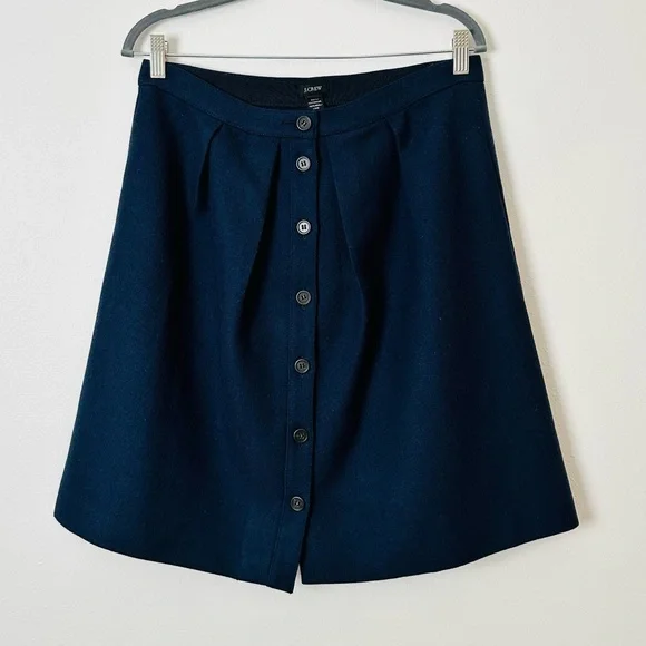 J. Crew flair button down navy skirt 100% wool - Picture 7 of 8
